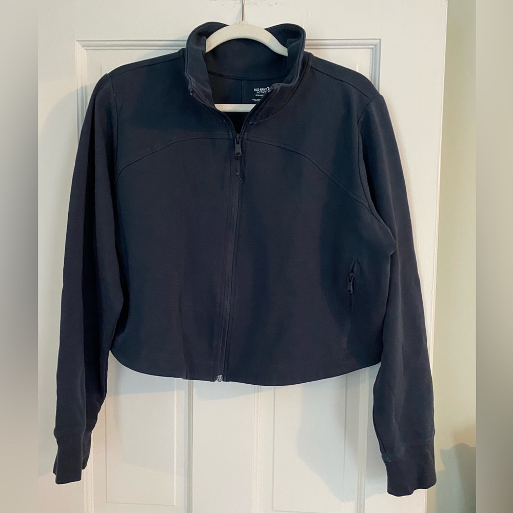 Women's Cropped Navy Full Zip Workout Jacket